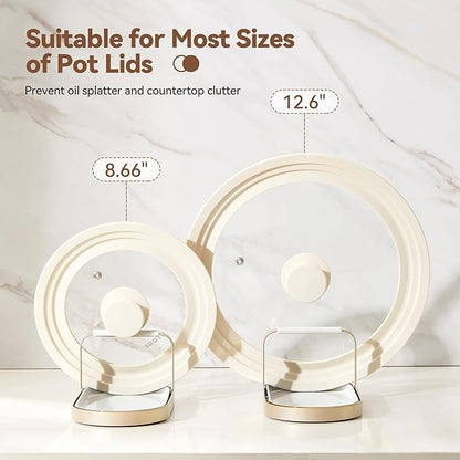 Pot Lid Holder While Cooking, Detachable Drip Tray Design Kitchen Pot Lid and Spoon Holder, Lid Holder for Pots and Pans, Space-Saving Organizer for Countertop & Stovetop (White)