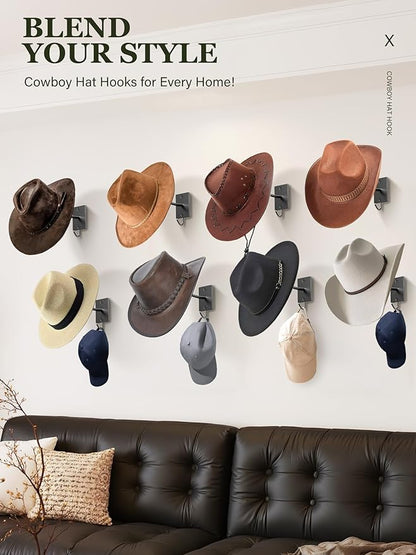 Cinati Cowboy Hat Rack for Wall 8 Pack, Cowboy Hat Holder Wall Mount, Western Rustic Metal Hats Hanger Hooks Organizer for Fedora,Sun Hats,Wide Brim, Extra Hooks for baseball Caps,Western Room Decor
