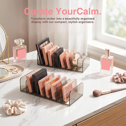 2 Pack Acrylic Makeup Palette Organizer, 7-Section Eyeshadow Palette Organizer Holder, Small Smoky Clear Cosmetic Display Storage for Drawer Vanity Countertop