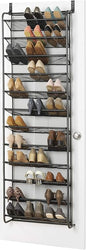 Plexon Over The Door Shoe Rack, 36 Pair, 69" H x 21.6" W x 7.5" L, Metal Gray