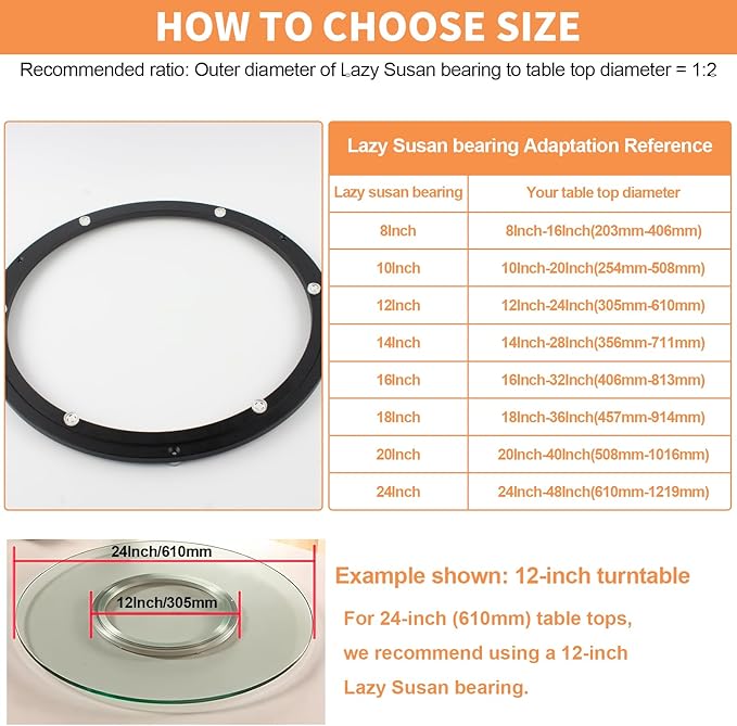 TamBee 16 Inch Lazy Susan Hardware Heavy Duty Metal Rotating Hardware Large Turntable Bearing Ring Lazy Susan Kit Parts Mechanism for Puzzle Board, Dining Tables(Base Only, Black)