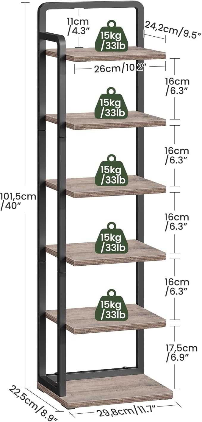 CHOEZON 6-Tier Vertical Shoe Rack, Narrow Shoe Tower, Corner Shoe Storage Organizer, Shoe Shelf, for Small Spaces, Industrial Style, for Entryway, Hallway, Living Room, Greige and Black TXJ06BG