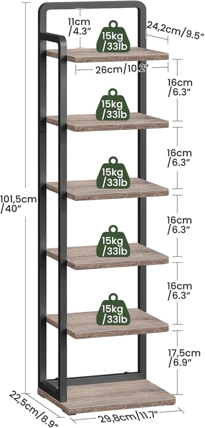 CHOEZON 6-Tier Vertical Shoe Rack, Narrow Shoe Tower, Corner Shoe Storage Organizer, Shoe Shelf, for Small Spaces, Industrial Style, for Entryway, Hallway, Living Room, Greige and Black TXJ06BG