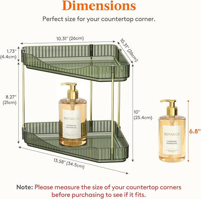 Lifewit 2-Tier Corner Bathroom Counter Organizer, Plastic Makeup Skincare Organizers Storage Countertop, Large Sink Cosmetic Perfume Shelf for Bedroom, Dresser, Kitchen, Vanity, Green, 25 cm/10inch(H)