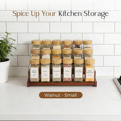 Spice Rack Organizer for Cabinet,Bamboo 12in Tiered Spice Rack，Used for Kitchen Countertops and Food Storage Room Organizer，Specially Designed for Jars and Spice Bottles (Walnut, M)