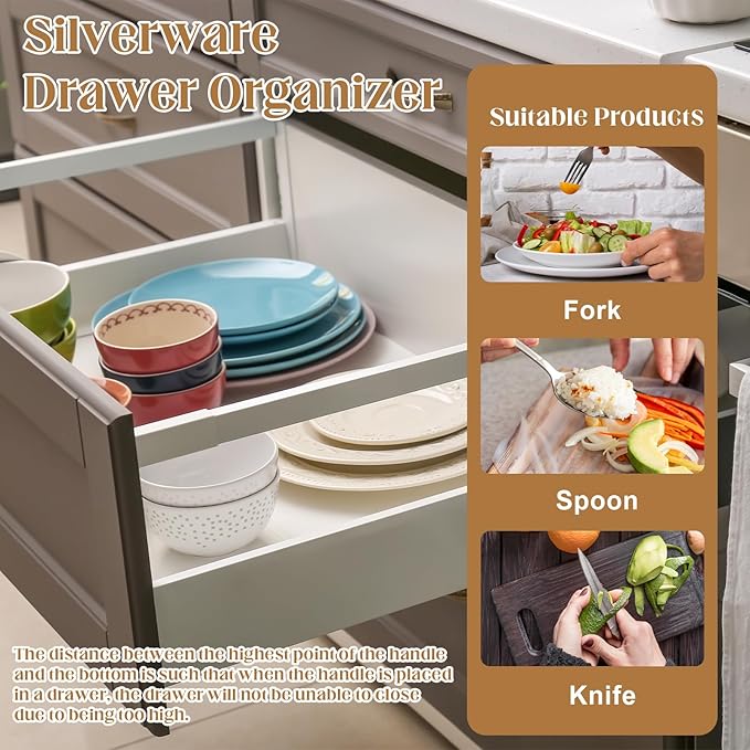 DOSTATNI 2 Pcs Mesh Silverware Drawer Organizer Cutlery Drawer Organizer Utensil Tray Organizer Silverware Holder for Flatware Knives Spoons Storage(14.1X5.3x2inch)