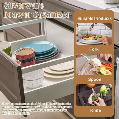 DOSTATNI 2 Pcs Mesh Silverware Drawer Organizer Cutlery Drawer Organizer Utensil Tray Organizer Silverware Holder for Flatware Knives Spoons Storage(14.1X5.3x2inch)