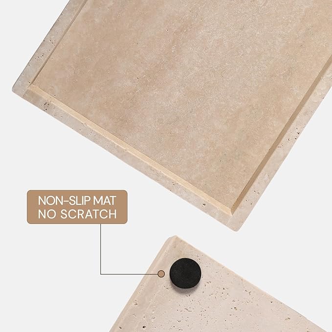 Koville Natural Travertine Tray, Coffee Table Vanity/Decorative Tray for Jewerly, Watch, Perfume Candle Storage for Bedroom/Bathroom/Kitchen Countertop