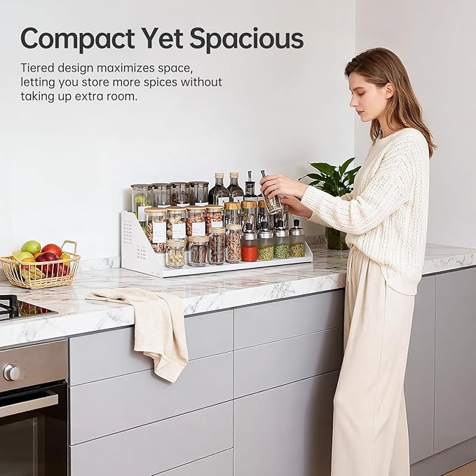 RCHYFEED Spice Rack Organizer for Cabinet, Expandable 3 Tiered Spice Rack, Metal Spices Organizer, Height Adjustable Fits More Space, Display Shelf Organizers for Cabinet Countertop Pantry Cupboard