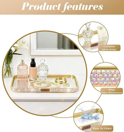 Bathroom Gold Tray Jewelry Perfume Makeup Organizer Decorative Tray for Vanity, Dresser, Bathroom, Bedroom Entrance Hall, Living Room(11.8IN Colorful)