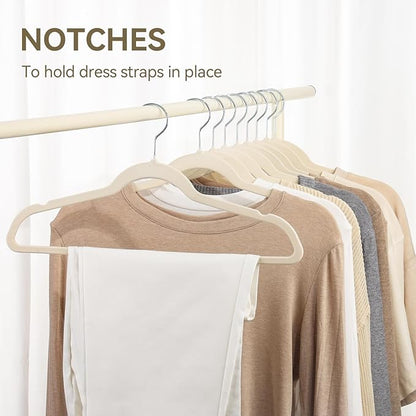 Premium Velvet Hangers 50 Pack, Non-Slip Suit Clothes Hangers, 360 Degree Swivel Hooks and Slim Profile to Maximize Closet Space Beige/Silver