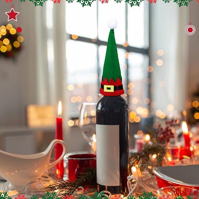 Hiboom Christmas Cutlery Holders 50 Pcs Hats Cutlery Holders Set Non Woven Fabric Silverware Storage Bag Santa Tableware Bags for Table Flatware Wine Bottle Xmas Tree Party Dinner