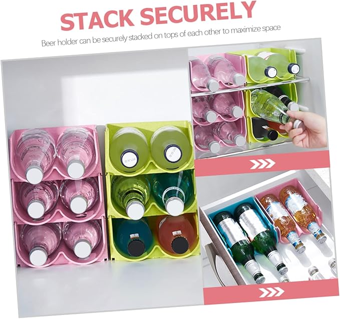 3pcs Pink Refrigerator Drink Organizer Stackable Beer Bottle Rack for Pantry Soda Can Dispenser Fridge Rack