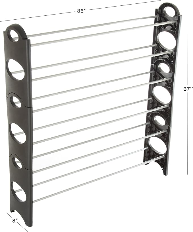 Home-Complete Stackable Shoe Rack – 6-Tier Shoe Organizer for Closet, Bathroom, Entryway – Footwear Shelf Holds 24 Pair Sneakers, Heels, and Boots