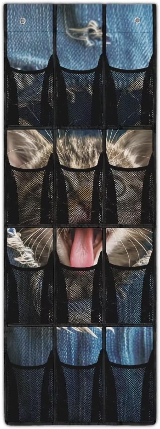 Jeans Cat 12-Pocket Sports Gear Organizer - Ventilated Mesh for Shoes, Water Bottles, Towels - Gym & Locker Room Storage