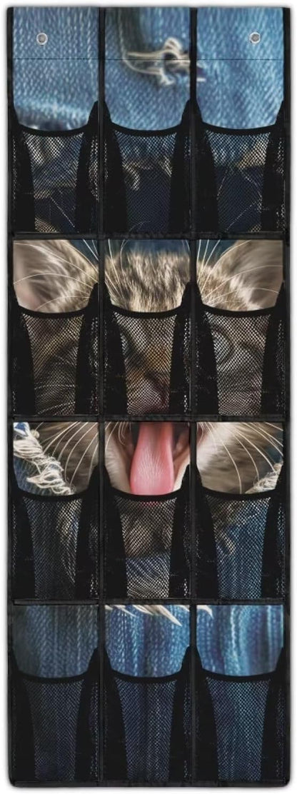 Jeans Cat 12-Pocket Sports Gear Organizer - Ventilated Mesh for Shoes, Water Bottles, Towels - Gym & Locker Room Storage