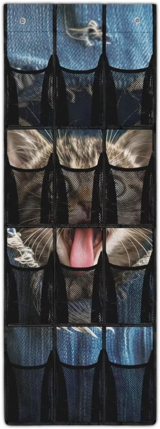 Jeans Cat 12-Pocket Sports Gear Organizer - Ventilated Mesh for Shoes, Water Bottles, Towels - Gym & Locker Room Storage
