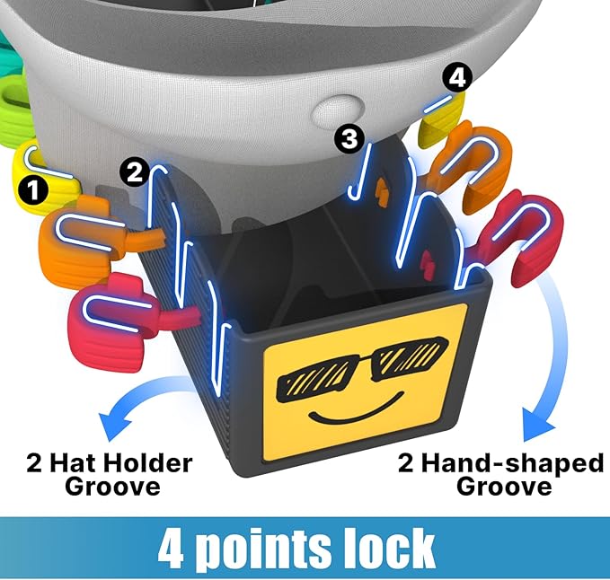 Hat Organizer Hat Rack Stand 2-Pack,Hold Up to 14 Caps,Rainbow Hands Baseball Cap Organizer Holder,Non-Wall Storage with Smiling Face, Anti-Slip Base for Desktop/Closet (Organizador)