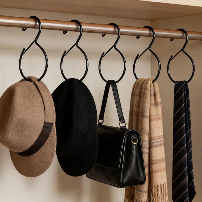 4pcs Belt Hanger, Stainless Steel Belt Organizer Waterproof Tie Hanger Closet Storage Accessory for Scarves Bags Hats Holds Multiple Items (Black)