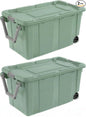 Extra Large 40 Gallon Wheeled Industrial Storage Bins, Heavy Duty Plastic Stackable Totes with Latch Lids and Pull Handle for Garage, Basement, and Moving, Green, 2 Pack