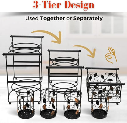 Chaffing Dish Buffet Set – 3-Tier Chaffee Buffet Set with Plate, Napkin and Silverware Holder – Buffet Caddy Plate Holder Organizer for Kitchen, Dining, Entertainment – Tiered Organizer