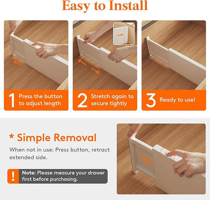 Lifewit 5 Pack 6" High Drawer Dividers 34-56cm/13.5-22" Adjustable Drawer Organizer for Clothes/Utensils, Expandable Drawer Separator in Dresser/Kitchen/Bedroom/Office Organization & Storage White