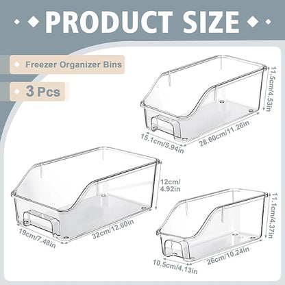 LemonRoad 3 Packs Pantry Organizers and Storage Freezer Clear Organizer Bins with Handle Acrylic Organization Bins Stackable Open Front Storage Vegetable Egg Salad Containers for Kitchen Cabinet