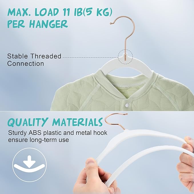 50 Pack Velvet Baby Hangers Non-Slip Clothes Hanger with Swivel Hooks, Space Saving Infant Toddler Closet Organizers, Ultra Thin Durable Child Hangers for Nursery, Kids, Children Wardrobe