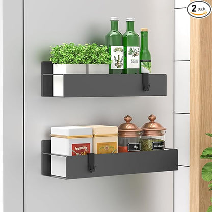 HuggieGems 2 Pack Magnetic Spice Storage Rack Organizer for Refrigerator and Oven, Dark Gray Fridge Organizers and Storage