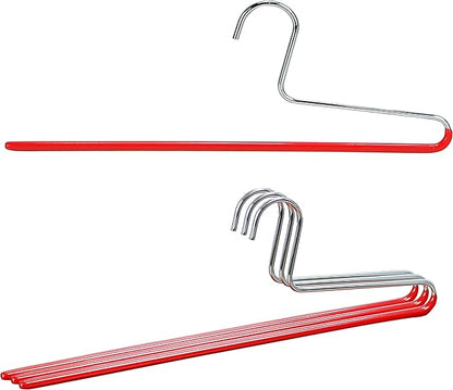 Mawa by Reston Lloyd Trouser Series Non-Slip Space-Saving Clothes Hanger with Single Rod for Pants, Style KH/1, Set of 4, Red