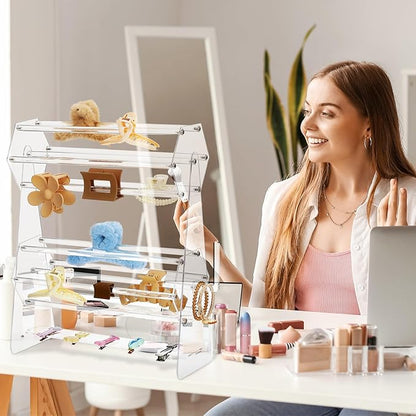 Lineshading 2-tier Acrylic Claw Clip Holder 360 Degree Rotating Claw Clip Organizer Hair Accessories Organizer Storage Display Clear Stand for Women Vanity Dressing Table(Hexagonal Style)