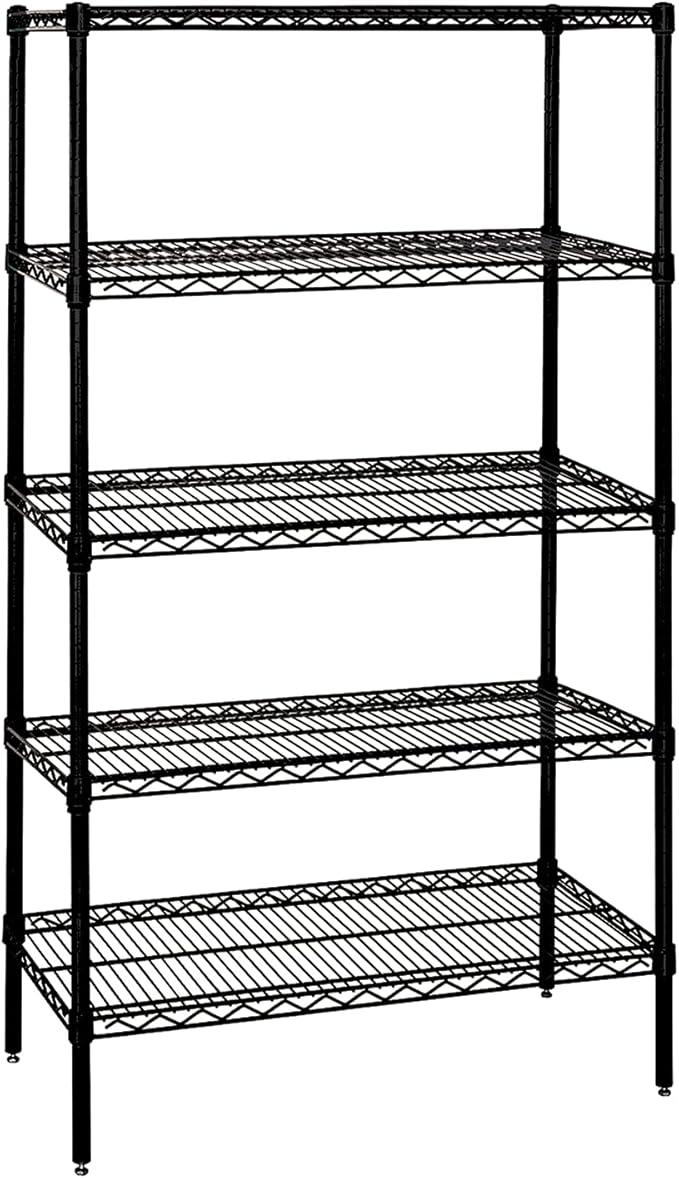 Quantum Storage Systems WR74-3048BK Wire Shelving Starter Kit, 48" W x 30" D x 74" H, 600 lbs Capacity, Carbon Steel, Epoxy Coated, Black, NSF