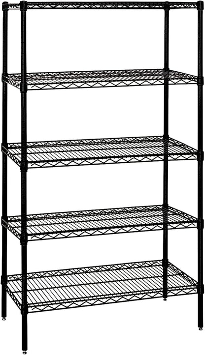Quantum Storage Systems WR74-3048BK Wire Shelving Starter Kit, 48" W x 30" D x 74" H, 600 lbs Capacity, Carbon Steel, Epoxy Coated, Black, NSF