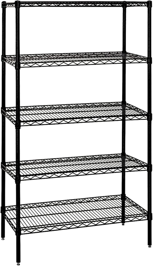 Quantum Storage Systems WR74-3048BK Wire Shelving Starter Kit, 48" W x 30" D x 74" H, 600 lbs Capacity, Carbon Steel, Epoxy Coated, Black, NSF