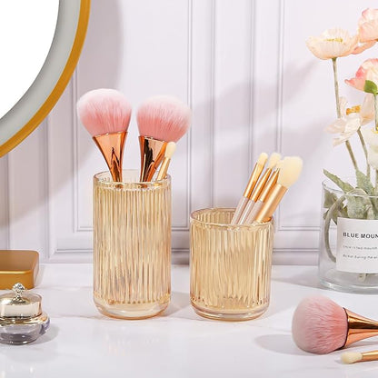 DASITON Makeup Brush Holder Organizer, Crystal Glass Makeup Brushes Storage Holder, Vintage Make Up Brush Cup for Vanity, Pen Pencil Holder for Desk, Toothbrush Holders for Bathroom (Coffee S)