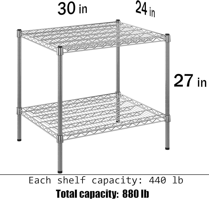 24" Deep x 30" Wide x 27" Height Wire Shelving Kit | 2-Tier | NSF Commercial Storage Rack Unit