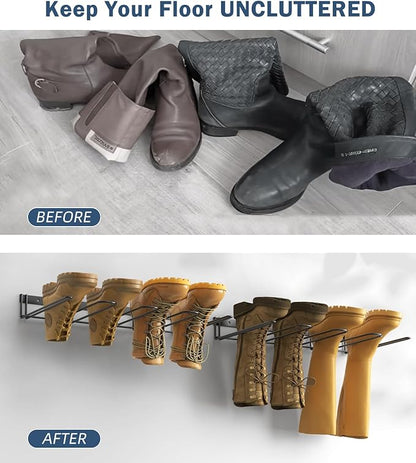Boot Rack Wader Hanger Wall Mounted- (4 Pair) Sturdy Metal Boot Organizer, Tall Shoe Holder for Closet, Entryway, Indoor, Garage