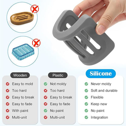 Topsky 2Pcs Soap Dish Holder, Non-Slip Bathroom Accessories Silicone Soap Case Saver, Sink Deck Bathtub Shower Dish Soap Drainer, Silicone Holder for Soap, Sponges, Scrubber (Grey-2pcs)