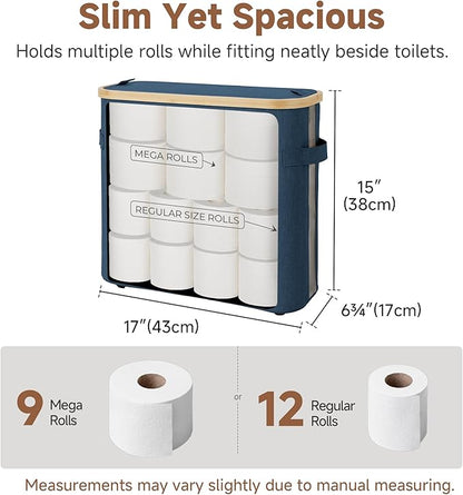 StorageWorks Toilet Paper Storage Baskets with Dual Flip Lids, Toilet Paper Organizer for Bathroom, Toilet Paper Container with Side Pocket, Holds 9 Mega or 12 Regular Rolls, Medium, Blue