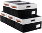 PRANDOM Larger Foldable Storage Bins with Handles [5-Pack] Fabric Collapsible Storage Boxes Baskets Cubes Containers with Handles for Closet Living Room Bedroom (Black & White 17.3x12.2x10.4'')