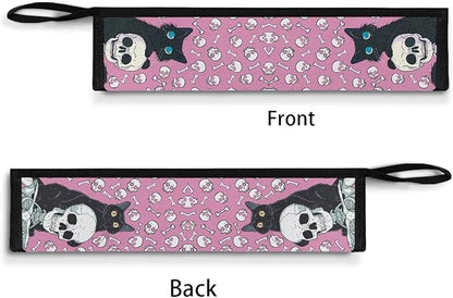 COEQINE Gothic Portable Utensils Case Pink Skull Themes Couple Skull Black Cats Utensil Holder Leaf Proof Fit 11.8 x 2.7 for Travel Picnic Outdoor Halloween Decor