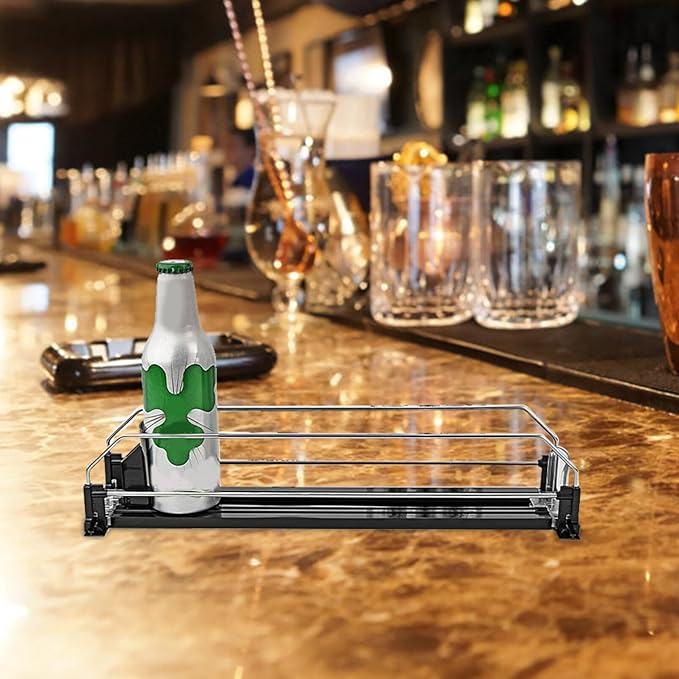 SOLUSTRE Drink Organizer for Fridge, Self-pushing Soda Can Dispenser Beverage Pusher Width Adjustable Water Bottle Pusher Automatic Glide Rack for Refrigerator Pantry Vending Machine 310MM