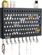 JackCubeDesign Wall Mounted Jewelry Organizer, Earring Necklace Bracelet Holder Display Hanger with 109 Holes & 19 Hooks (Black,16.5 x 2.4 x 13.2 inches) - MK329A