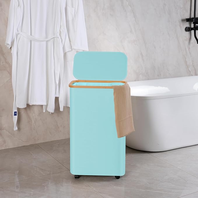 efluky Slim Laundry Hamper with Wheels, Narrow Laundry Basket with Lid and Removable Bag, Aesthetic Dirty Clothes Hamper on Wheels for Laundry Room, Bedroom, Dorm and Bathroom, 75L Beige
