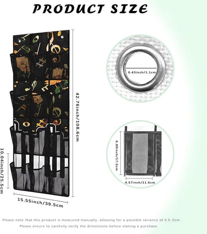Over The Door Shoe Organizer with 12 Mesh Pockets, Hanging Storage Organizer for Toys Closet Door Hanging Shelf Storage for Bedroom Bathroom,Music Note