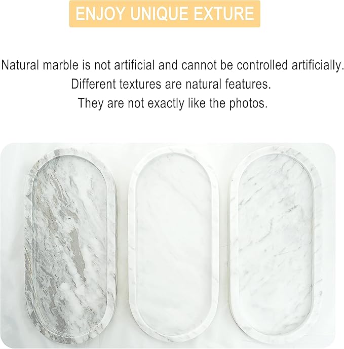 Natural Marble Vanity Tray Italy Oval Stone Trays for Candles Perfume, Decorative Jewelry Dish for Small Items, Countertop Storage Organizer for Home Bathroom Kitchen Matte Surface White (BH101)