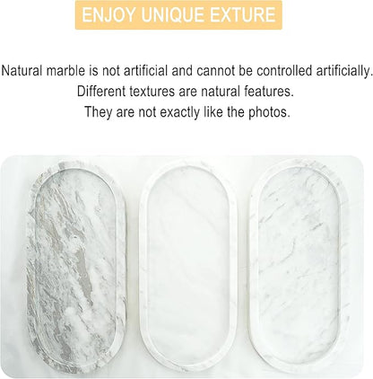 Natural Marble Vanity Tray Italy Oval Stone Trays for Candles Perfume, Decorative Jewelry Dish for Small Items, Countertop Storage Organizer for Home Bathroom Kitchen Matte Surface White (BH101)