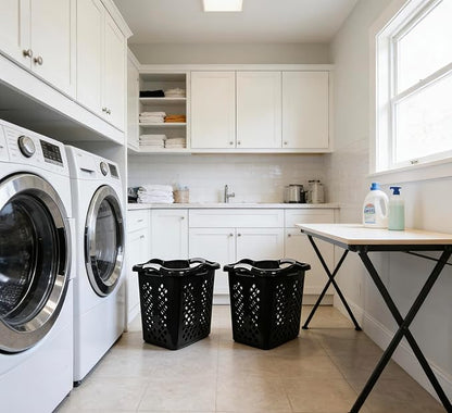 2 bushel laundry baskets with silver handles, black, 2-pack