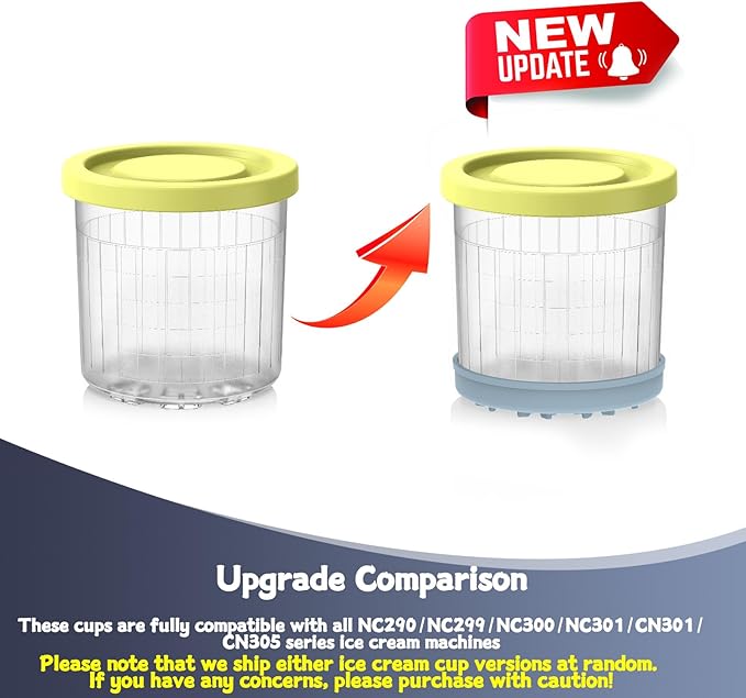 Creami Containers Replacement for Ninja Creami Pints and Lids - 4 Pack, 16oz Cups Compatible with NC300 NC301 NC299AMZ Series creamy Ice Cream Maker, Creami accessories