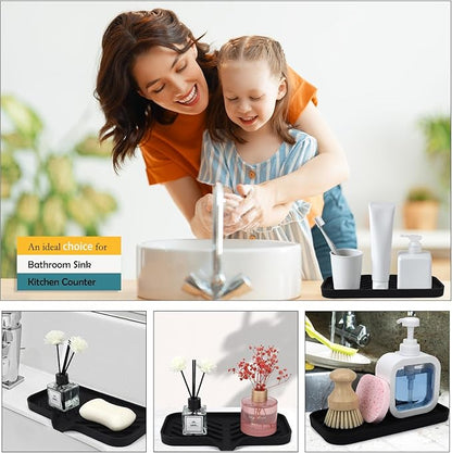 Yasmen Silicone Bathroom Soap Dishes, Sink Sponge Holder for Kitchen, Rubber Soap Dish with Drain, Shower Soap Sponge Tray, Sink or Counter Organizer, for Bar Soap, Bottle, Dish Soap Dispenser-Black